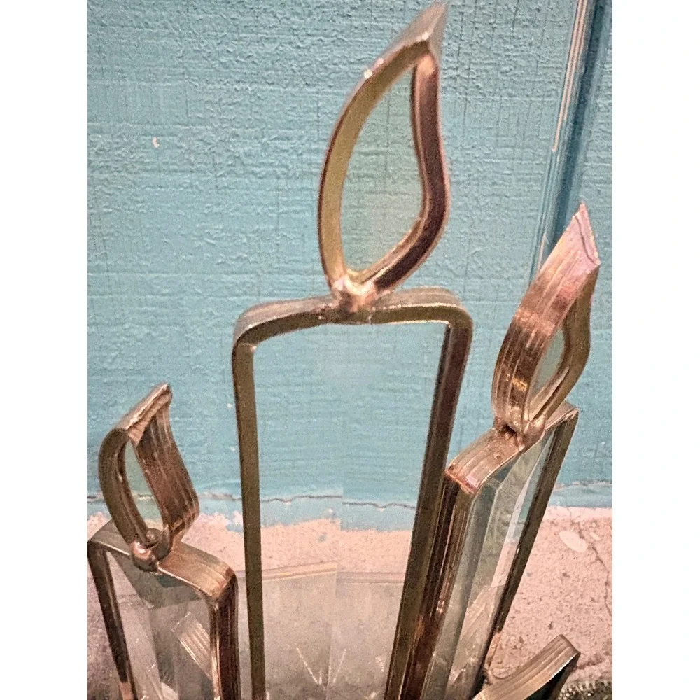 Vintage Stained Glass Christmas Holly Candle Holder Green Red Gold Holiday Decor